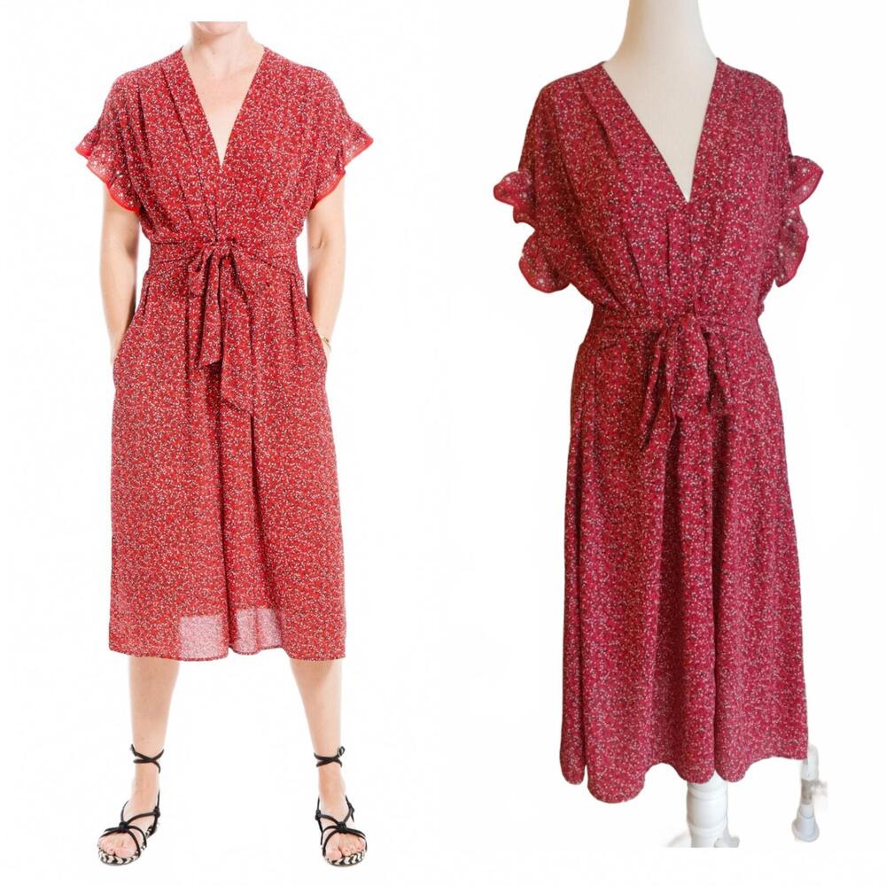 Max Studio Floral Midi Dress Boho Peasant Flutter Sleeve Pockets NWT  Size XL